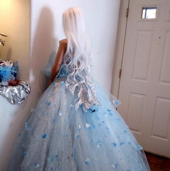 "SERENITY" Blue & White Boho Babydoll Ballgown Set - Picture 8 of 12